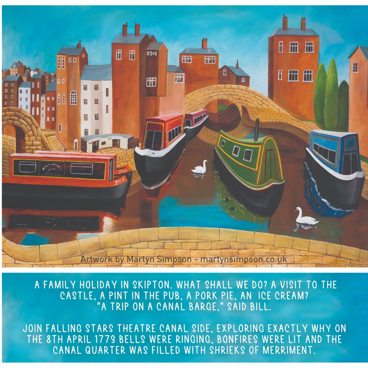 Make sure you're down at the Canal Basin Saturday 26th August at 3pm to catch the free exciting production of 'All Aboard!' by Falling Stars Theatre.

Explore why, on 8th April 1773, bells were ringing, bonfires were lit, and the canal quarter was filled with shrieks of laughter!