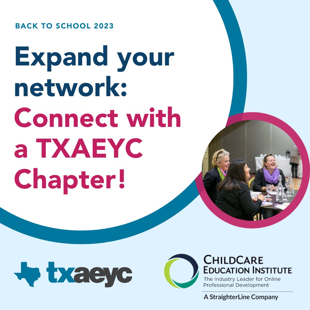 TXAEYC and our partners at @CCEIOnline invite you to connect with a TXAEYC Chapter this school year! Check out what our chapters have to offer and resources from TXAEYC and CCEI at buff.ly/2QOniHI!