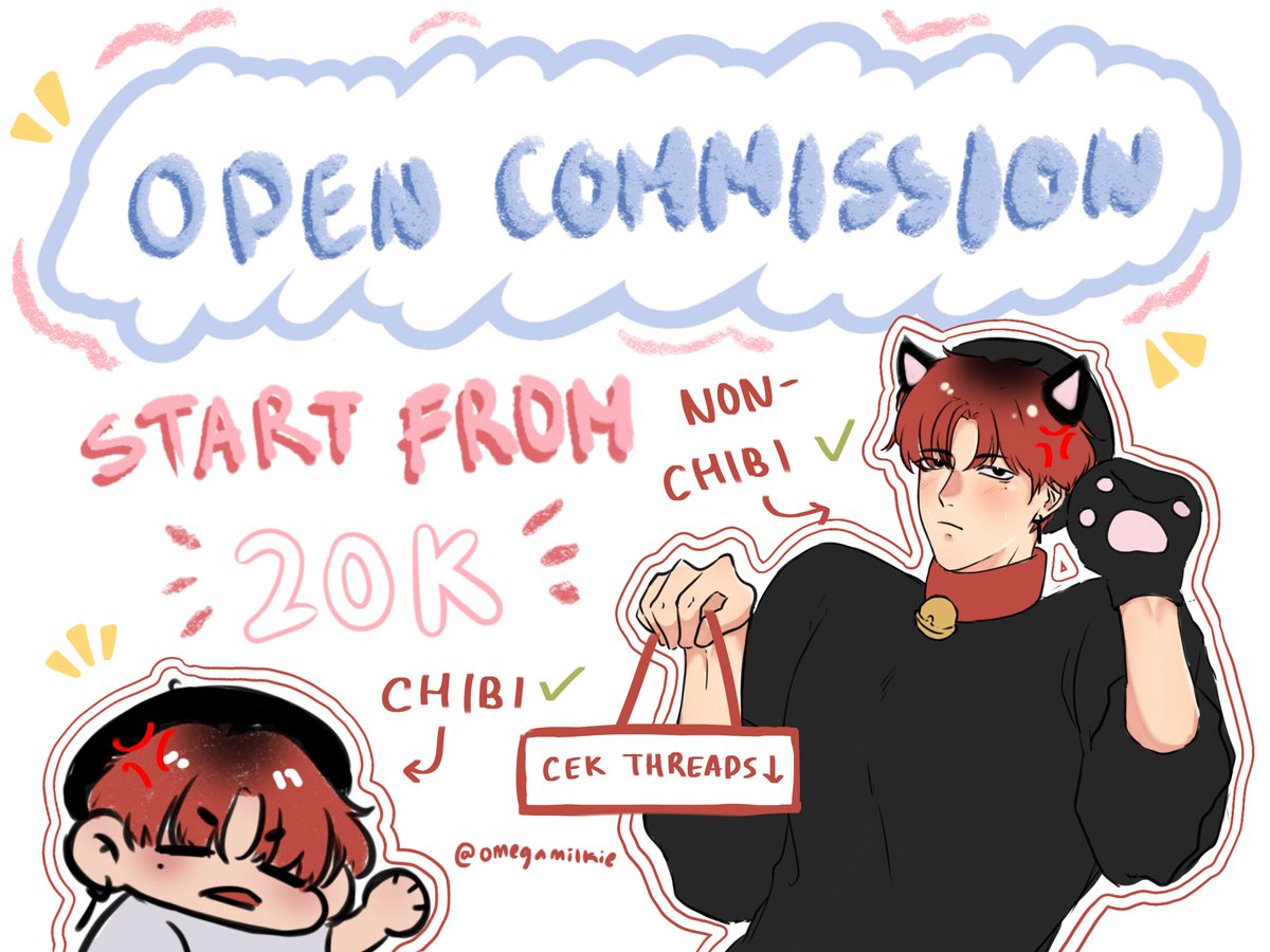 (( RT & LIKE ARE REALLY APPRECIATED ))

‼️MIMI 'S COMMISSION IS OPEN‼️

[ check the reply sections to see pricelist, terms, and more detail ]
Dm me if you're interested ✨

#Commission #CommissionsOpen #OpenCommission #artist #ArtistOnTwitter #ArtistIndonesia