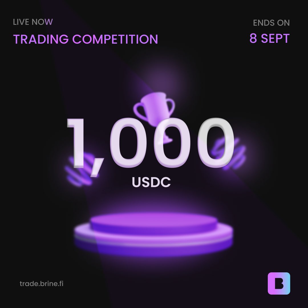 Our first Trading Competition is now live on trade.brine.fi/leaderboard 📢 

We’re on a quest to find our #1 trader 👀
Are you the one?

Win upto 1000 USDC by participating early 🔥