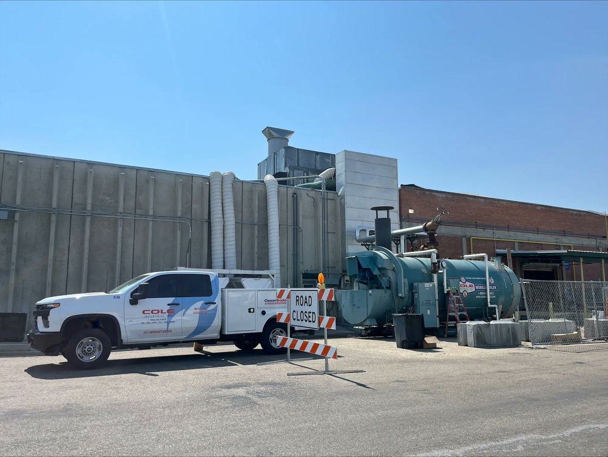 ColeIndust's tweet photo. Our Boise-based Service Team recently completed the annual maintenance on this @Cleaverbrooks #CBLE Rental Boiler that has been in use at a Food Processing Facility in Southern Idaho for over 2 years.  The unit is running strong and continues to keep operations running smoothly! https://t.co/s4pTczi2Vr