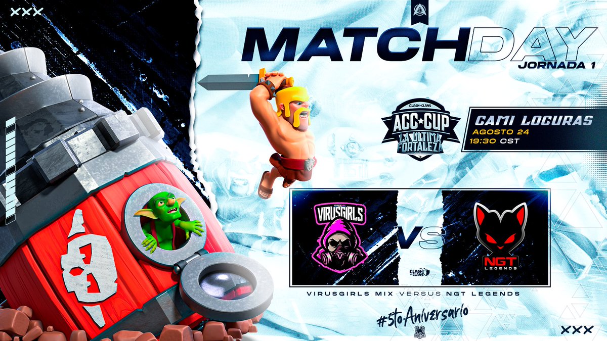 ⚔️<a href="/AccComunidad/">Alianza de Clanes COC</a>  W1⚔️

Disfruta de los encuentros de este día con nuestros Streamers

<a href="/ResurrectionESC/">Resurrection Esports</a> 🆚 #FightClub
#VirusGirls 🆚 <a href="/NgtLegends/">NGT Legends</a> 

👾<a href="/camilacoc1/">❤️CAMI❤️</a> 
#ElGranMemo 
#Comarepa 

#ACCCup #ACCComunidad