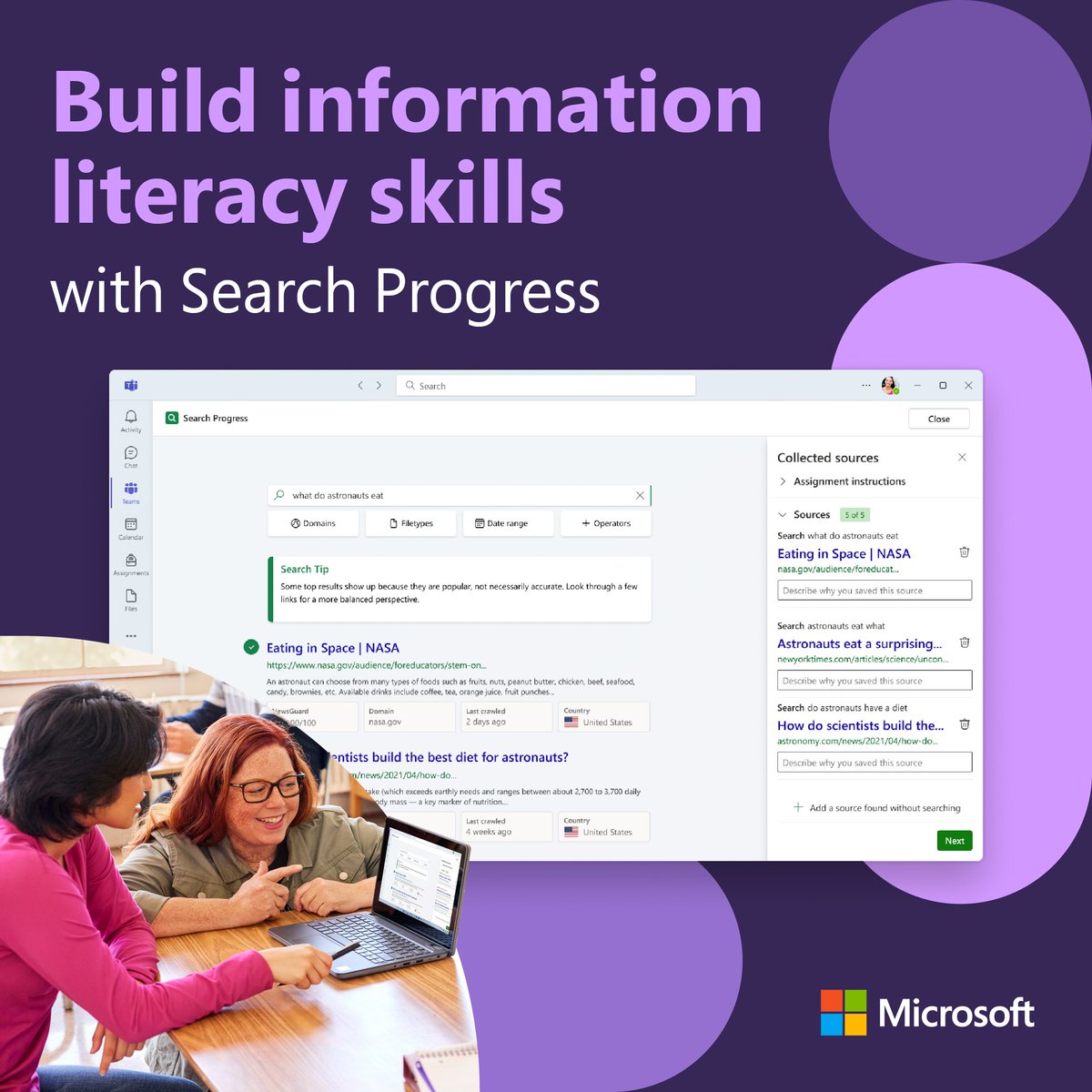 Search Progress is a new Learning Accelerator from #MicrosoftEDU designed to help educators simplify information literacy instruction and support students as they curate relevant sources. Check out the blog for more: msft.it/60169RoiY