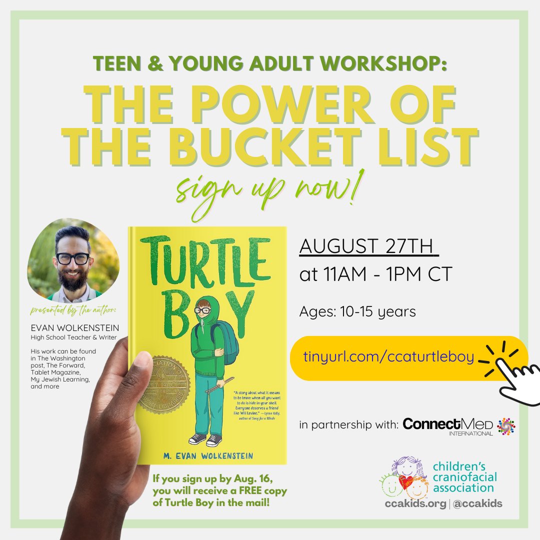 CCAKidsTweet's tweet photo. โฃDon't miss this one-of-a-kind opportunity to attend a workshop with ๐๐ฏ๐๐ง ๐ช๐จ๐ฅ๐ค๐๐ง๐ฌ๐ญ๐๐ข๐ง, author of ๐๐ถ๐ณ๐ต๐ญ๐ฆ ๐๐ฐ๐บ this SUNDAY ONLY!! โฃโฃ
โฃDON'T MISS OUT -- REGISTER NOW!
https://t.co/lGMMgMsqVm
โฃ
#turtleboy #evanwolkenstein #teensworkshop https://t.co/9B7k5moiwN