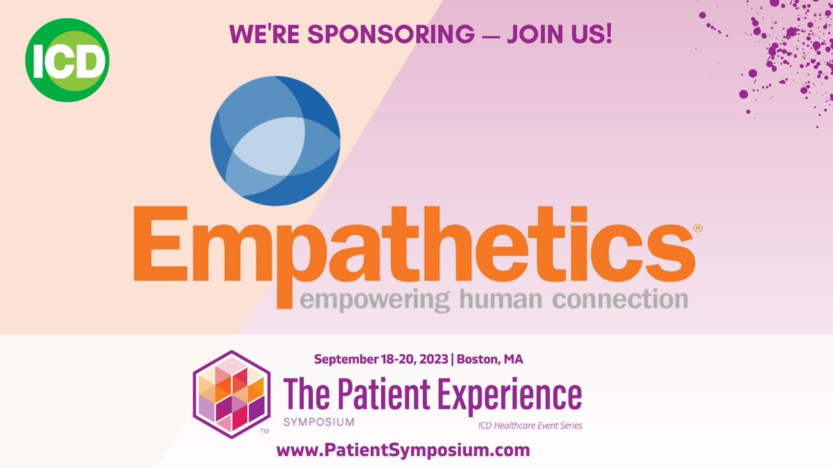 Join me at the #PatientExperienceSymposium, Sept 18-20 in Boston! @MyEmpathetics is proud to be a sponsor and I'll be hosting a roundtable on advancing the patient and provider experience. For registration and more information, visit patientsymposium.com #patientexperience