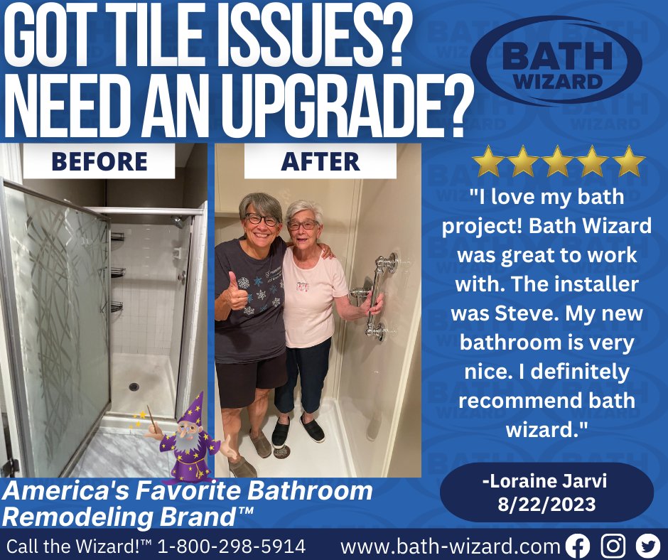 bath_wizard's tweet photo. Got Tile Issues? Need a Bathroom Upgrade? Early Labor Day Special! Starting NOW! Free Demolition and Haul Away!! Call The Wizard!™ 1-800-298-5914
#TileIssues #TileProblems #BathroomRenovation #TileMaintenance #GroutSealing #BathWizard #HiTechPolymer #NoHarshChemicals https://t.co/NAqG8qJ7bA