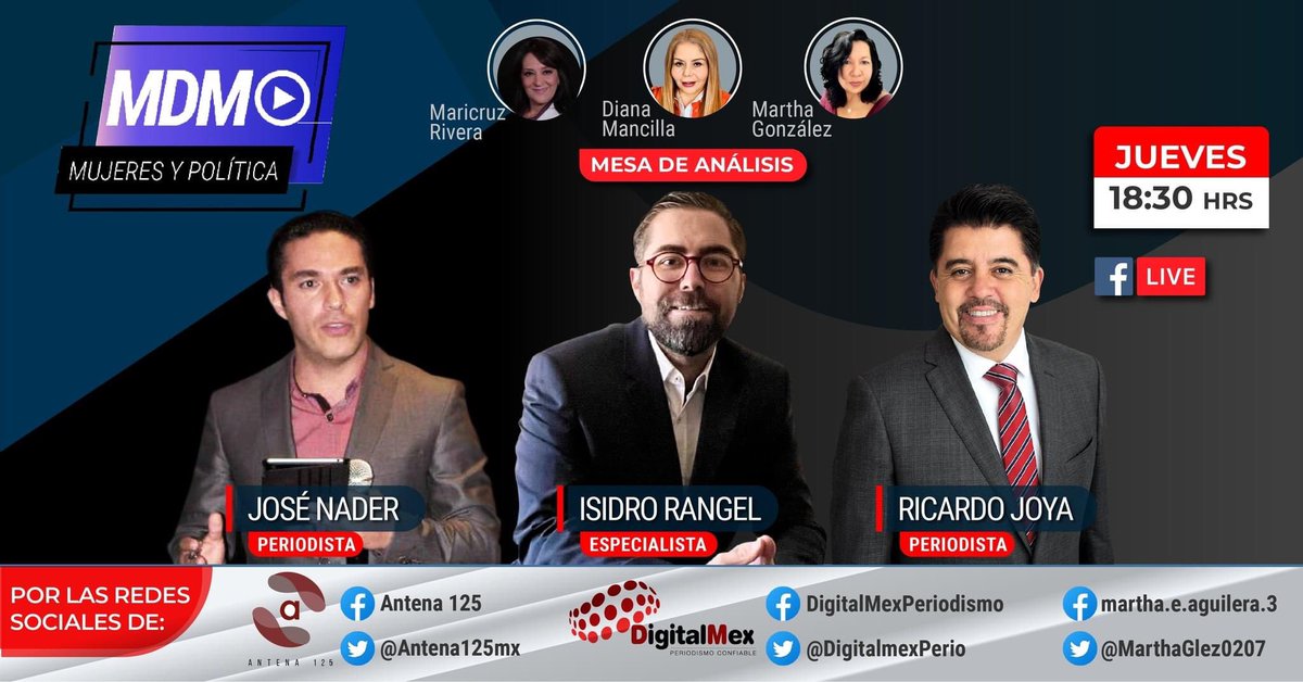 Los invito a escuchar hoy a las 18:30 una mesa donde se discutirá sobre los próximos retos del gobierno mexiquense #DemoCrazy. Con el gran <a href="/RJoyaC/">Ricardo Joya C</a> <a href="/dianamancilla77/">Mancilla Alvarez Diana</a> <a href="/MarthaGlez0207/">Martha González Aguilera</a> por <a href="/Antena125mx/">antena125mx</a> <a href="/DigitalmexPerio/">DigitalMex</a>