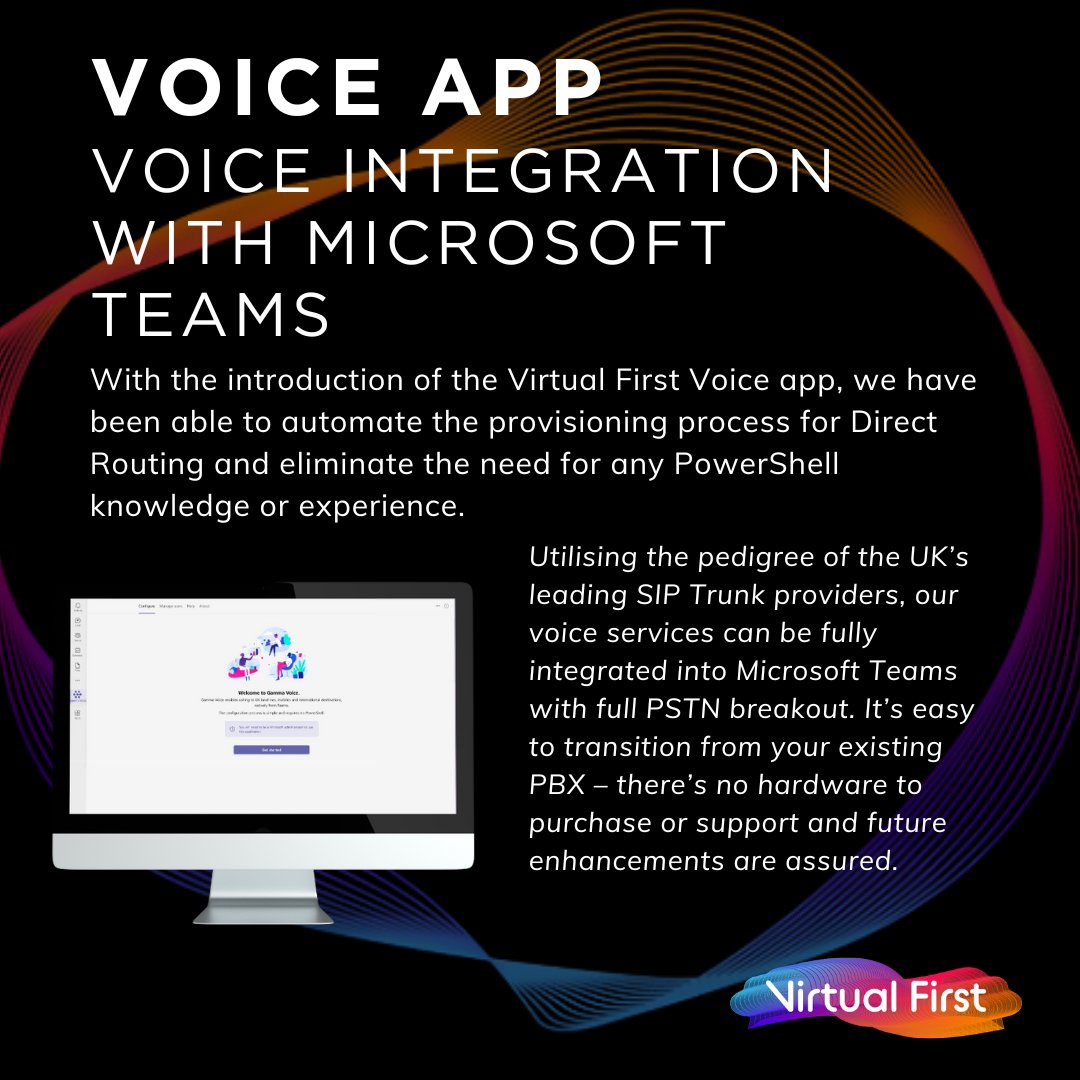 virtual_first's tweet photo. Seamlessly integrate voice services into Microsoft Teams using our automated app. No PowerShell expertise needed. Embrace top SIP Trunk providers for a unified experience and PSTN breakout. Transition effortlessly; no hardware required!

#microsoftteams #businesscommunications https://t.co/oEBKGvPRX7