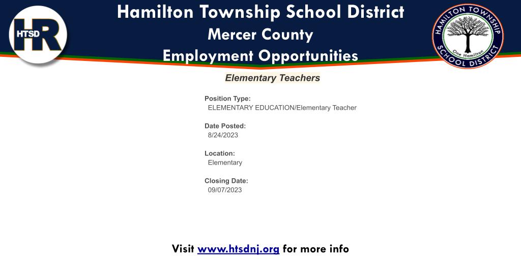 Online Employment Application | Open Positions:
Elementary Teachers
applitrack.com/hamilton/onlin…