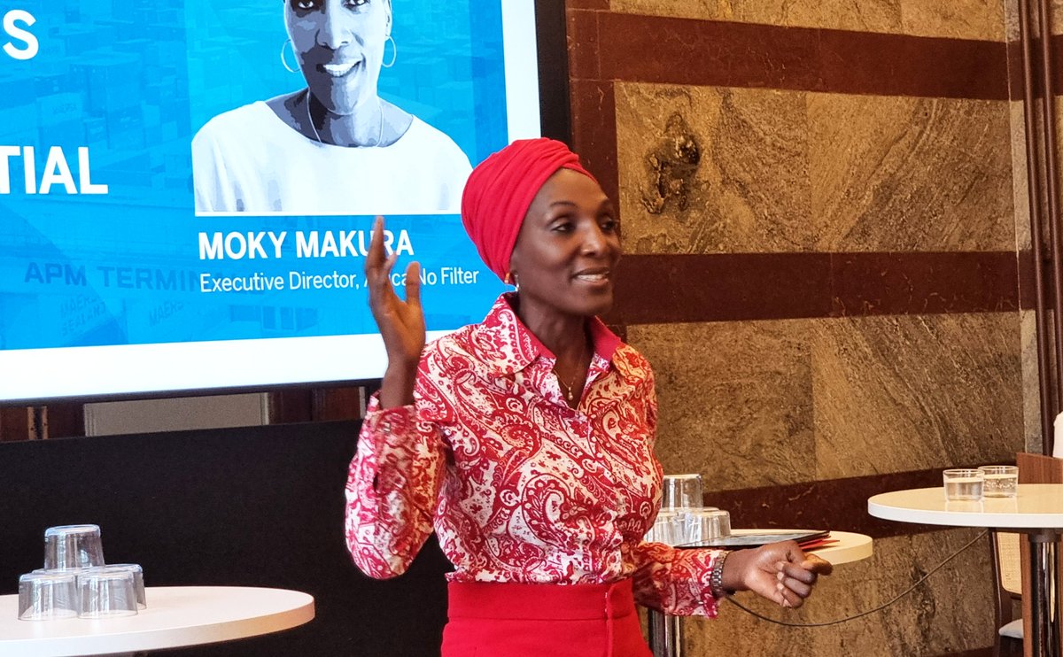 NordicAfrica's tweet photo. "When stories gather together, they form a narrative. And narratives matter because they shape how we Africans and our continent are perceived, and perceive ourselves" / @mokymakura, Executive Director @africanofilter at today's interactive 'deep dive' on #AfricasTradePotential. https://t.co/bcKdkvryfo