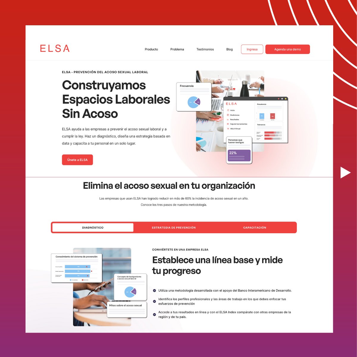 holaELSA_la's tweet photo. 🚨 ¡ELSA estrena web! 👉🏽 con toda la información que necesita tu organización para diseñar una estrategia de prevención contra el #acosoSexualLaboral basada en data. ¡Agenda una demo y construye con #ELSA espacios laborales sin acoso! 🙌🏼  🌐 https://t.co/5hZKlvLMg2 https://t.co/Ugbd1vikZY