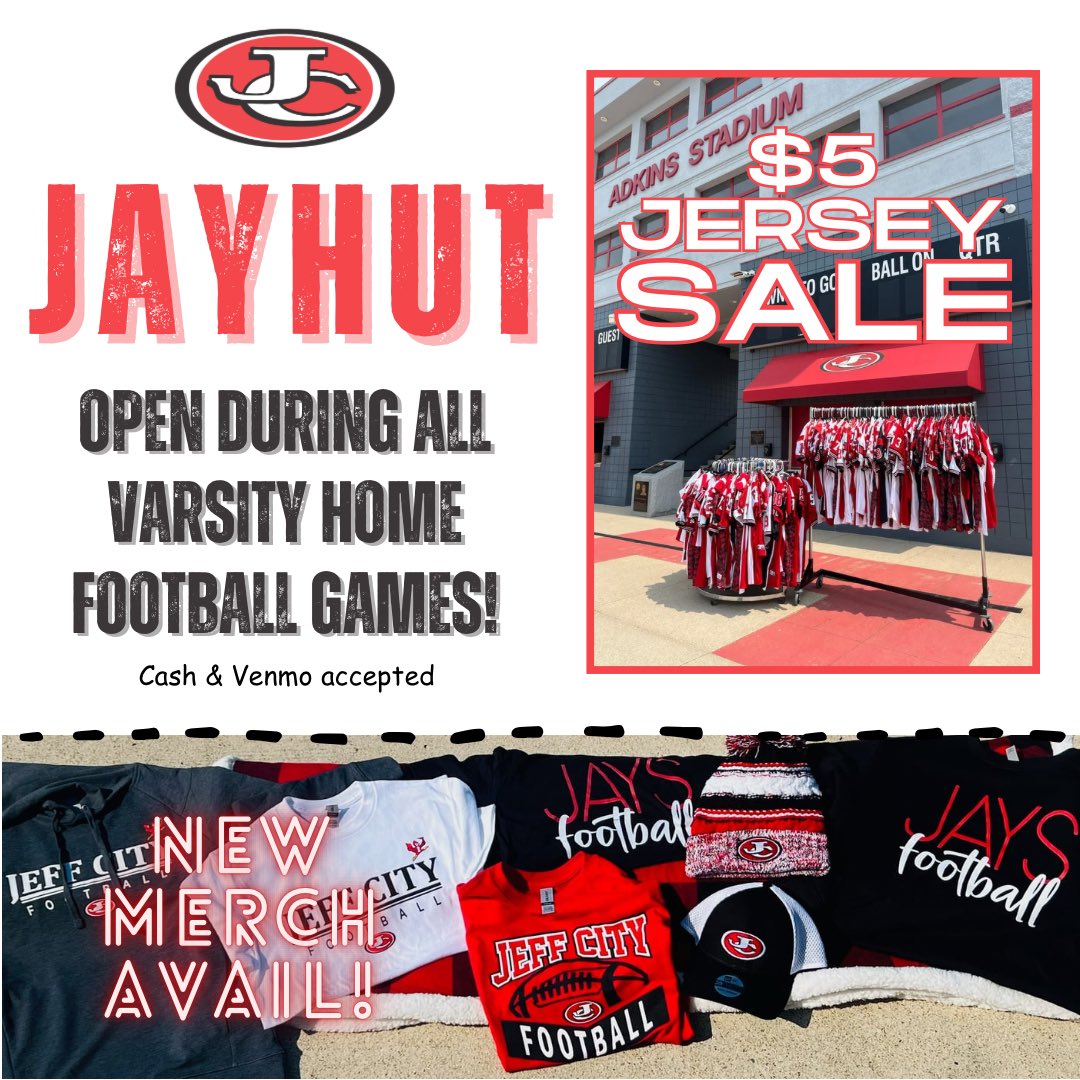 Looking for some new swag? Want to own your old game jersey? Visit the Jay Hut during any varsity home game.