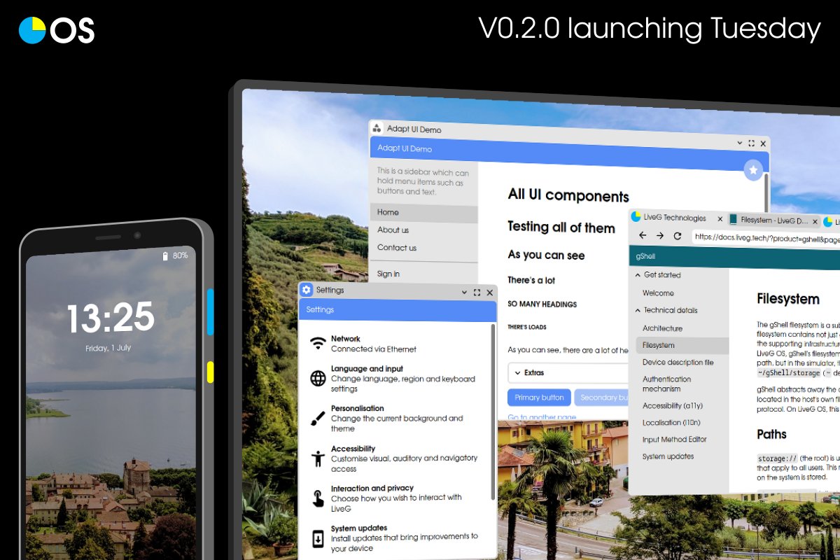 LiveGTech's tweet photo. Get ready for the latest Alpha release of LiveG OS, debuting on the #PinePhone and #RaspberryPi computers. Try out LiveG OS for yourself soon at https://t.co/Til74Boz9E
#LiveGOS #TeamLiveG https://t.co/xNps9BqWcg