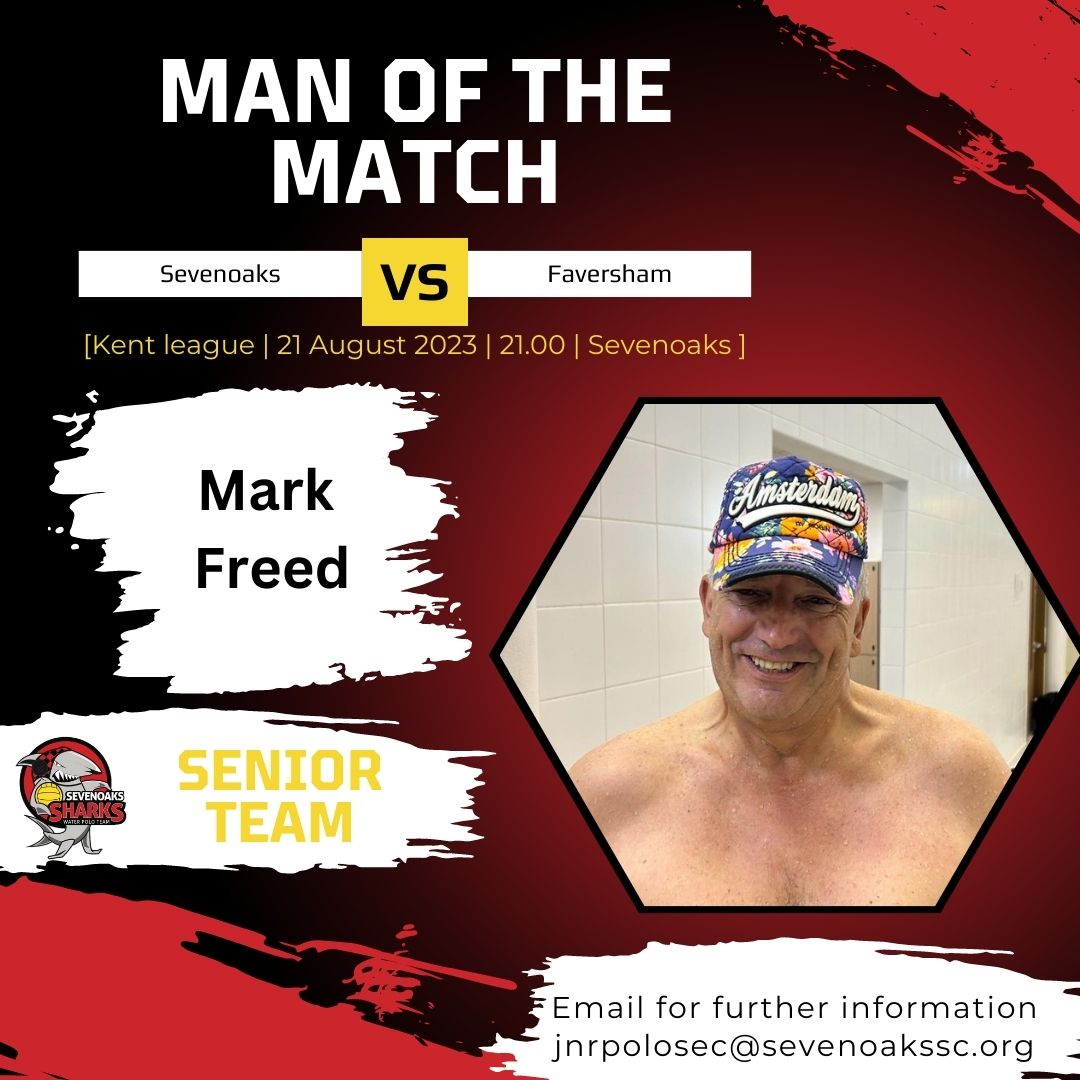 Congratulations to Mark Freed for being nominated by his team mates as man of the match this week! No training this Monday as it's bank holiday. Time to recover and be ready to go again in a couple of weeks time. #waterpolo #manofthematch #sport #kent #kentsport #sevenoaks