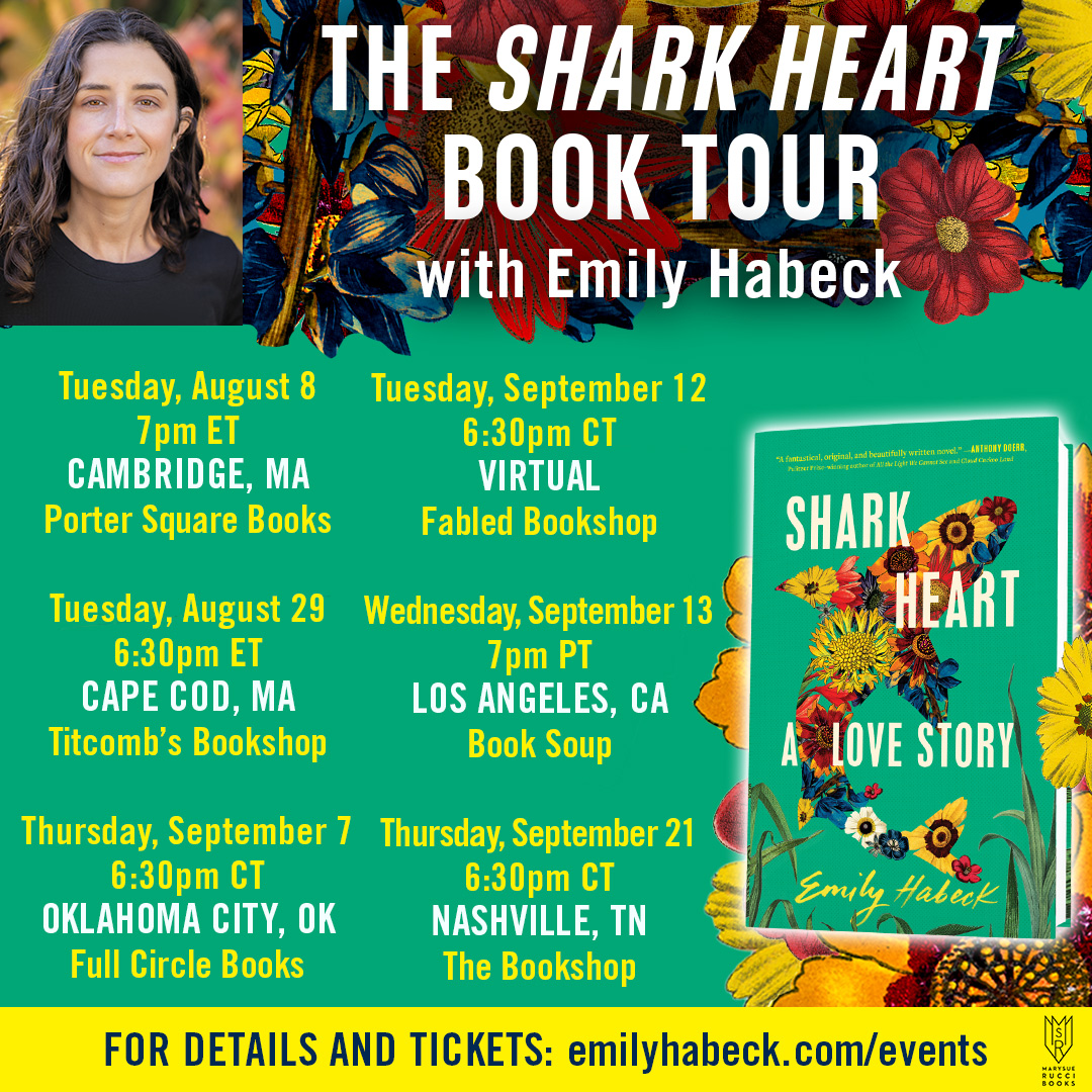 Join @EmilyHabeck on the 🦈 SHARK HEART 💛 tour, and meet the author behind this epic love story about a man who turns into a great white shark. Visit emilyhabeck.com/events for more info and to get your tickets. 🌸