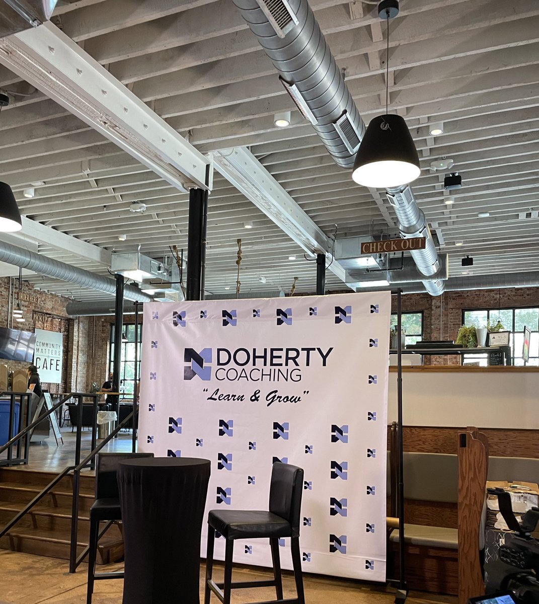 DohertyMatt's tweet photo. It’s almost that time! We are setting up for the REBOUND Podcast LIVE event with special guest @JayBilas tonight at @CommMattCafe from 4-6pm!
.
.
#reboundpodcastlive #communitymatterscafe #rebound #learnandgrow https://t.co/Znyrkg0QtF