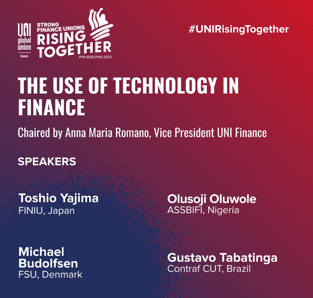 .<a href="/BiancaCuciniel1/">Bianca Cuciniello</a> from <a href="/TUACOECD/">TUAC</a> introduces the next session at the UNI Finance conference on the use of technology highlighting the impact of #AI on workers...

#UNIRisingTogether