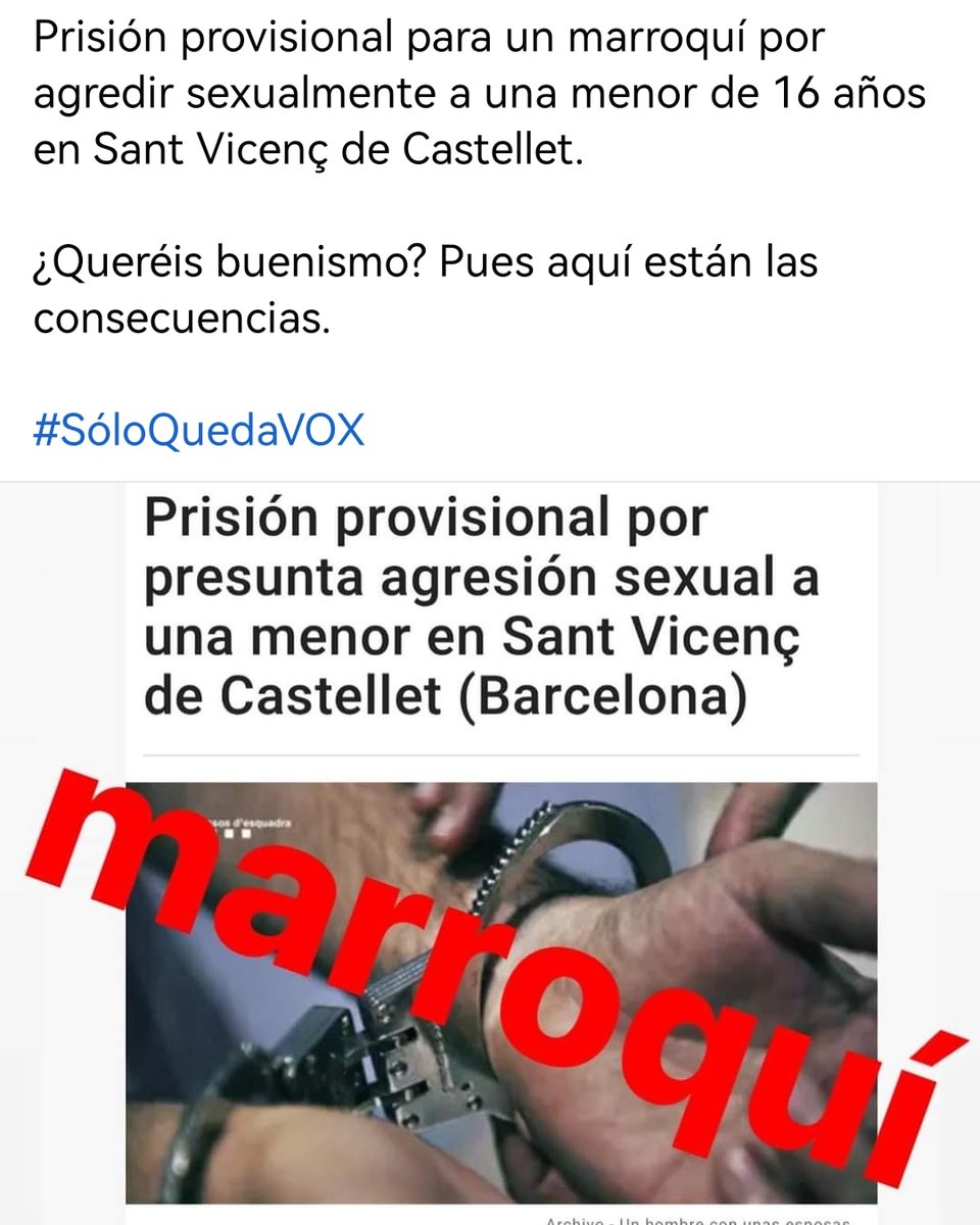 voxsant3's tweet photo. ⁉️⁉️ Prisión provisional a un presunto agresor sexual, que ha agredido a una menor en nuestro municipio.
Hay que tomar medidas drásticas en este asunto.
https://t.co/SjbqgnqeY0 https://t.co/oRoQLVoX16