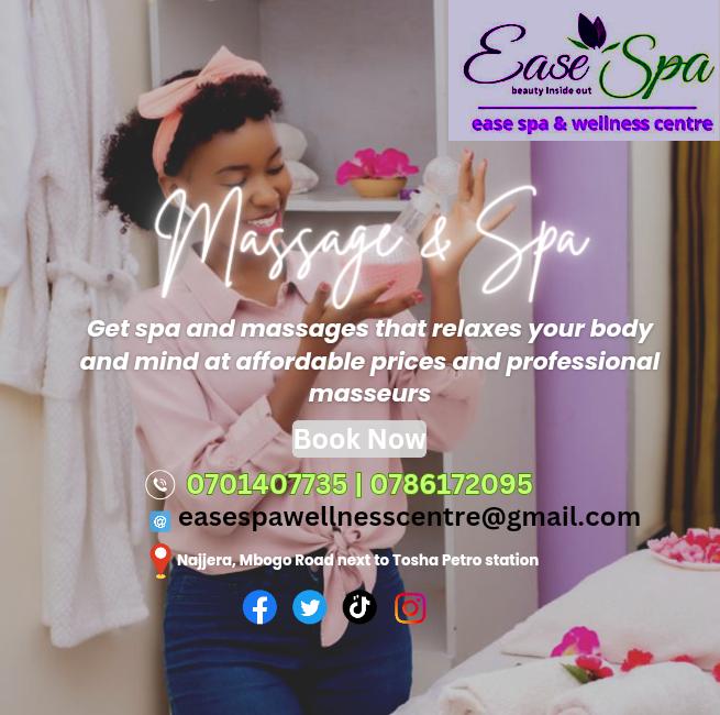 CentreEase's tweet photo. As you prepare to usher into the weekend, enter it in style by booking a massage therapy that will take away all the stress and fatigue you had in the entire week.
Call/watsap on 0701407735

#massage #wellness #spa #ugccommunity #Russia #FridayVibes #easespa https://t.co/Sb7wOqxL6T