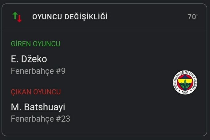 Lükse bak! 
Çıkan oyuncu Batshuayi
Giren oyuncu Dzeko

Son yılların en derin en kaliteli kadrosu.
