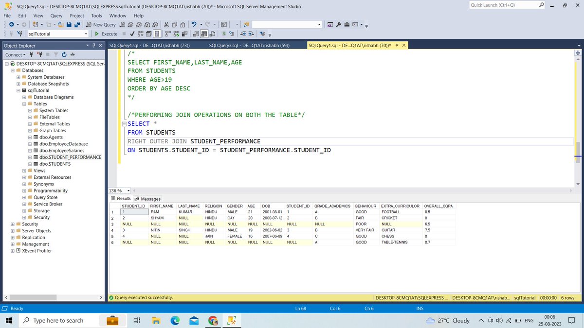 Rishabh79349870's tweet image. Day 5 OF #30daysoflearning #DataAnalytics 
Didn&apos;t learn anything new today
Practiced queries on GROUP BY and ORDR BY clause
Practiced question on JOINS in SQL
Had some confusion in LEFT and RIGHT JOIN..But everything is quite clear now 
Will start UNION soon!
 @Alex_TheAnalyst OG