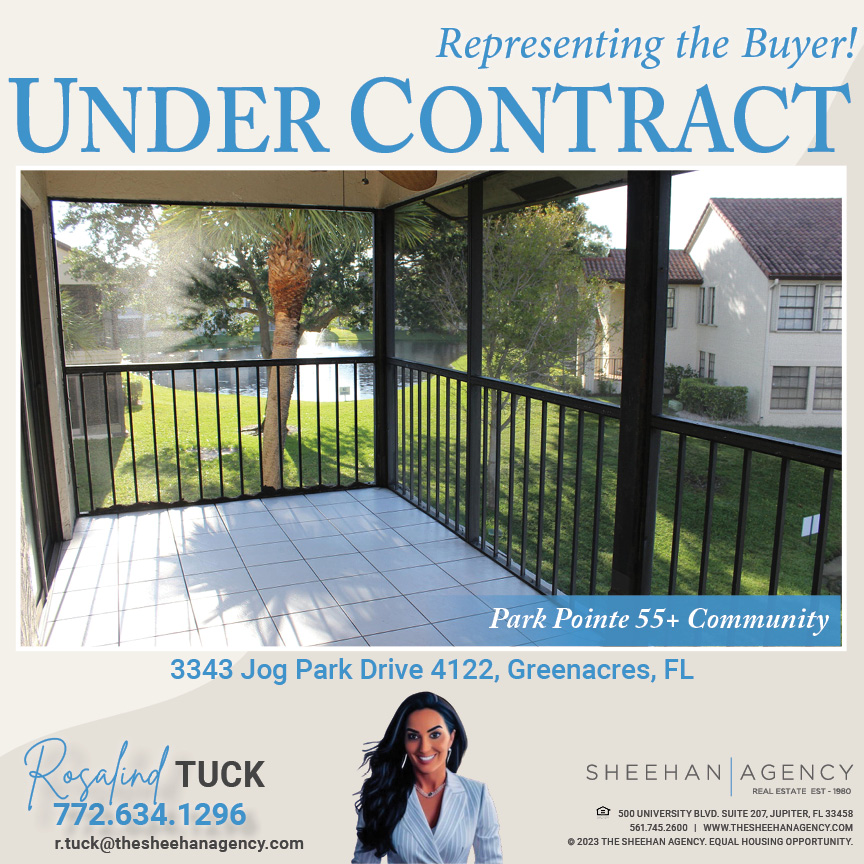 UNDER CONTRACT!✨
Representing the Buyer!
📍3343 Jog Park Drive 4122, Greenacres, FL 33467
Park Pointe 55+ Community

Rosalind Tuck
772.634.1296

#undercontract #justsigned #thesheehanagency
#RepresentingtheBuyer #buyersagent
#greenacres #55+ #parkpointe