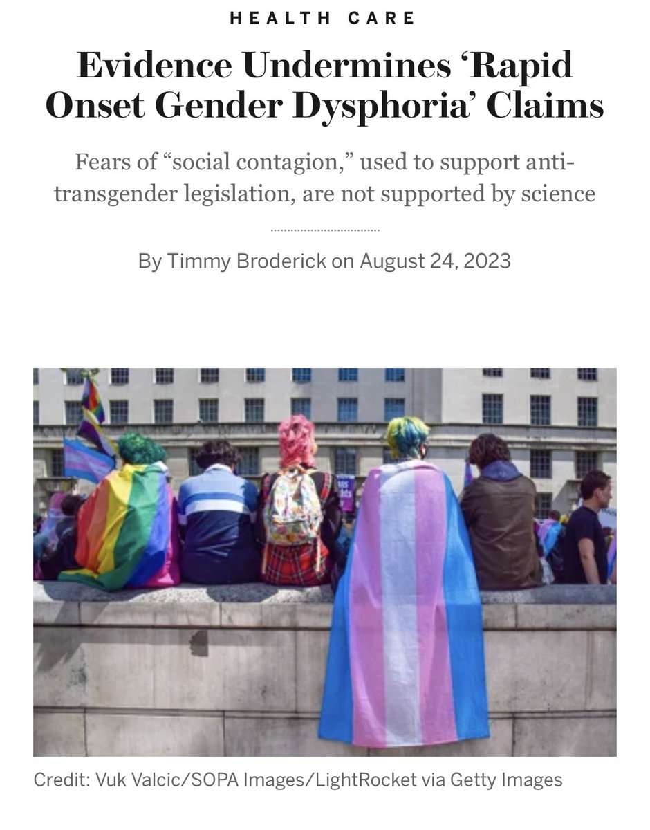 New Scientific American article blows the claims that being trans is a “social contagion” and “rapid onset gender dysphoria” out of the water. On average, most trans teens know for 4 years before coming out. Many for 8-9. Being trans isn’t contagious.