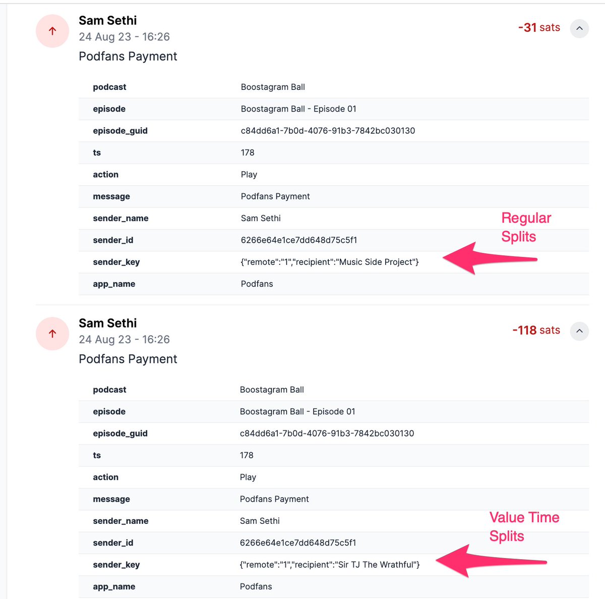 Here is a view of my @Alby dashboard showing both regular split payments to the Boostagram Value Block and Value Time Splits diverted to the music artists.