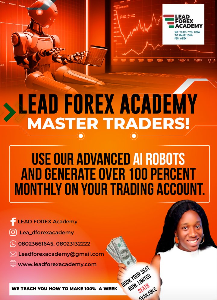 Leadforex2's tweet image. Lead Forex Academy is planning a fantastic weekend free seminar on how you can relax, while your robot make you rich!!!
I know you wouldn't miss out on this.
Save the date.
#Leadforex2
#tradingrobot
#Leadforexacademy
#professionaltraders