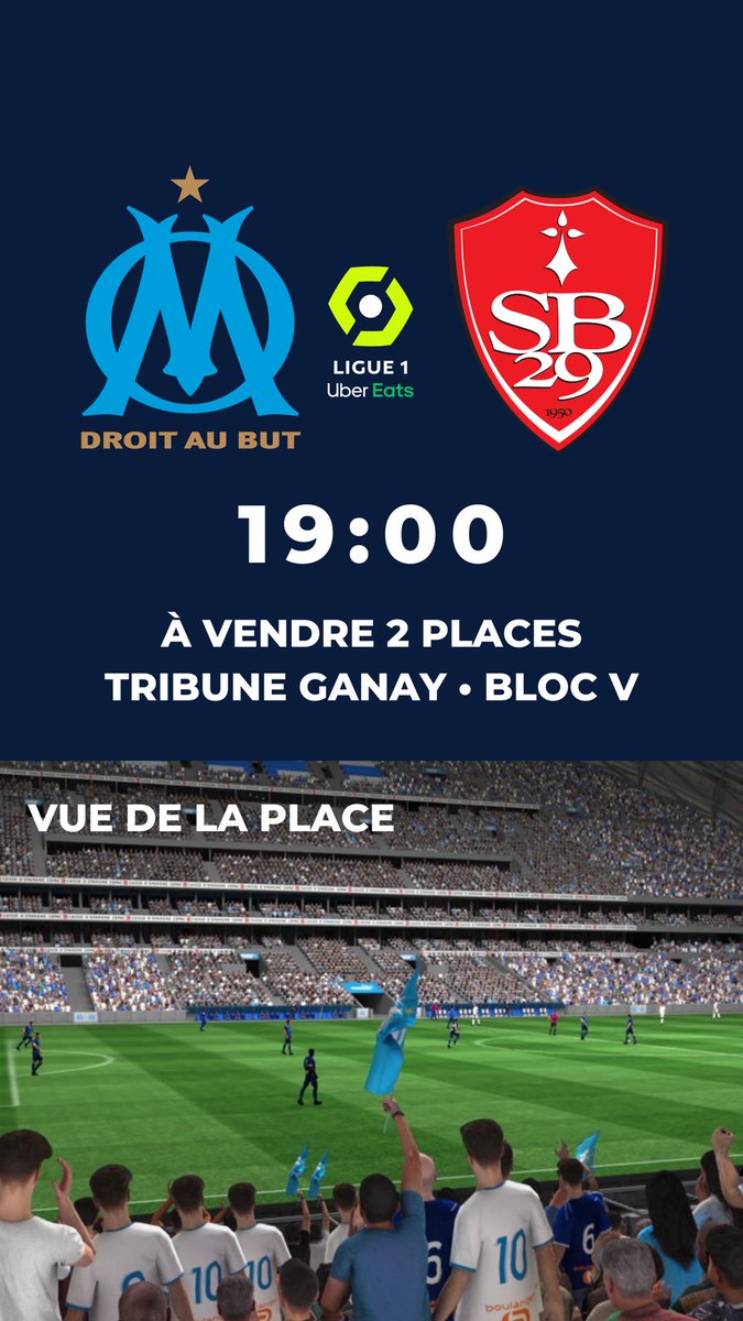 BoronRodrigue's tweet photo. Vends 2 places côte à côte pour le match de samedi. GANAY bloc V. 
Premiers arrivés, premiers servis 
MP 😉

@biloEntraide 😉

#TeamOM #MercatOM #OMSB29 https://t.co/7nHInC18Ee