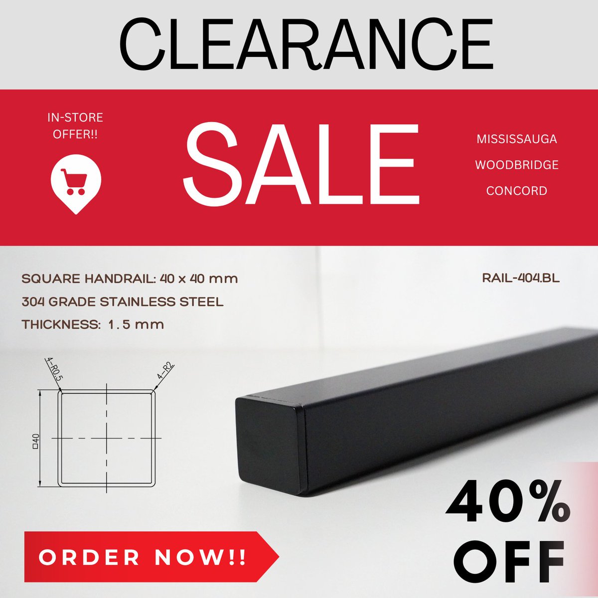 FmfHardware's tweet photo. Upgrade your space with sophistication! 🖤

Our Matte Black Square Handrail, crafted from durable 304 grade stainless steel, is now 40% off in our exclusive clearance sale.

Visit Our Stores, or place an order by calling us at: 1.844.620.2503

#ClearanceSale #FMFGlassHardware https://t.co/VWk62JBywD