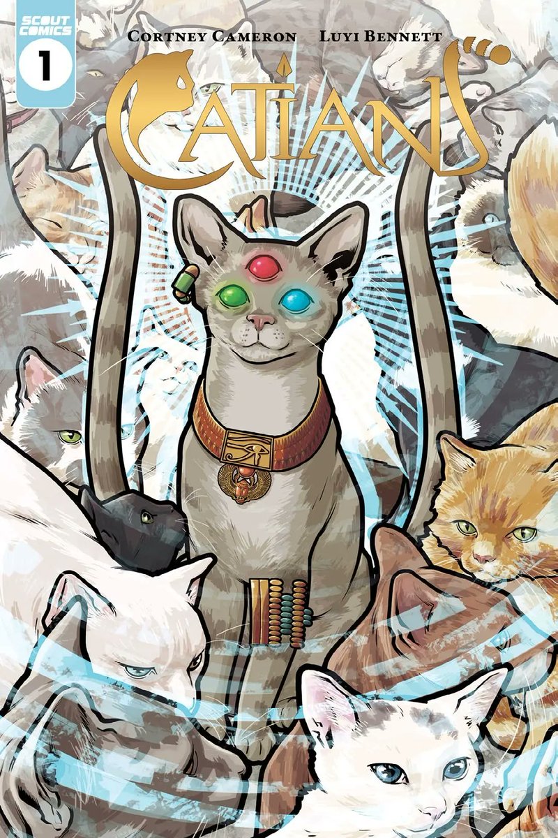 catians's tweet photo. Catians Issue #1 by @luyidraws and Cortney Cameron is heading to comic book stores this November! There are three options for covers, including this awesome shot of the Great Cat by Hugo Petrus. #scoutcomics https://t.co/f1gHHAg7Ty