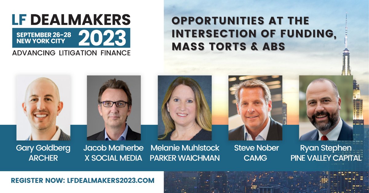 Seeking to broaden your understanding of the #litigationfinance landscape? Join us for a thought-provoking session at the 6th #LFDealmakers on Sept 26-28 in NYC where we'll uncover the power of funding at the crossroads of #masstorts and ABS. More at LFdealmakers.com
