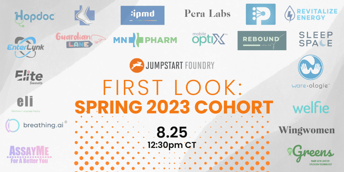 jsfoundry's tweet photo. LAST CALL to save your seat for the JSF First Look happening tomorrow at 12:30pm CT! We can't wait to showcase the awesome startups and solutions from our most recent cohort, JSF Spring '23! Don't miss out -- register now at https://t.co/J5RloSq8LY
#pitchevent #founders #startups https://t.co/4ga6NcqQGe