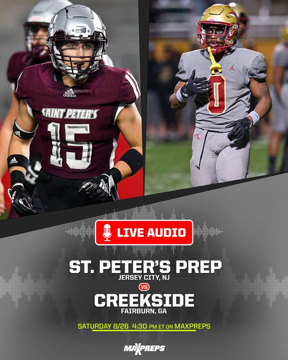 St. Peter's Prep of New Jersey travels to Georgia to face Creekside on Saturday at 4:30 p.m. 🏈

Can't watch or attend? Listen LIVE on MaxPreps 🎧
maxpreps.com/news/8VRNMaWSI…