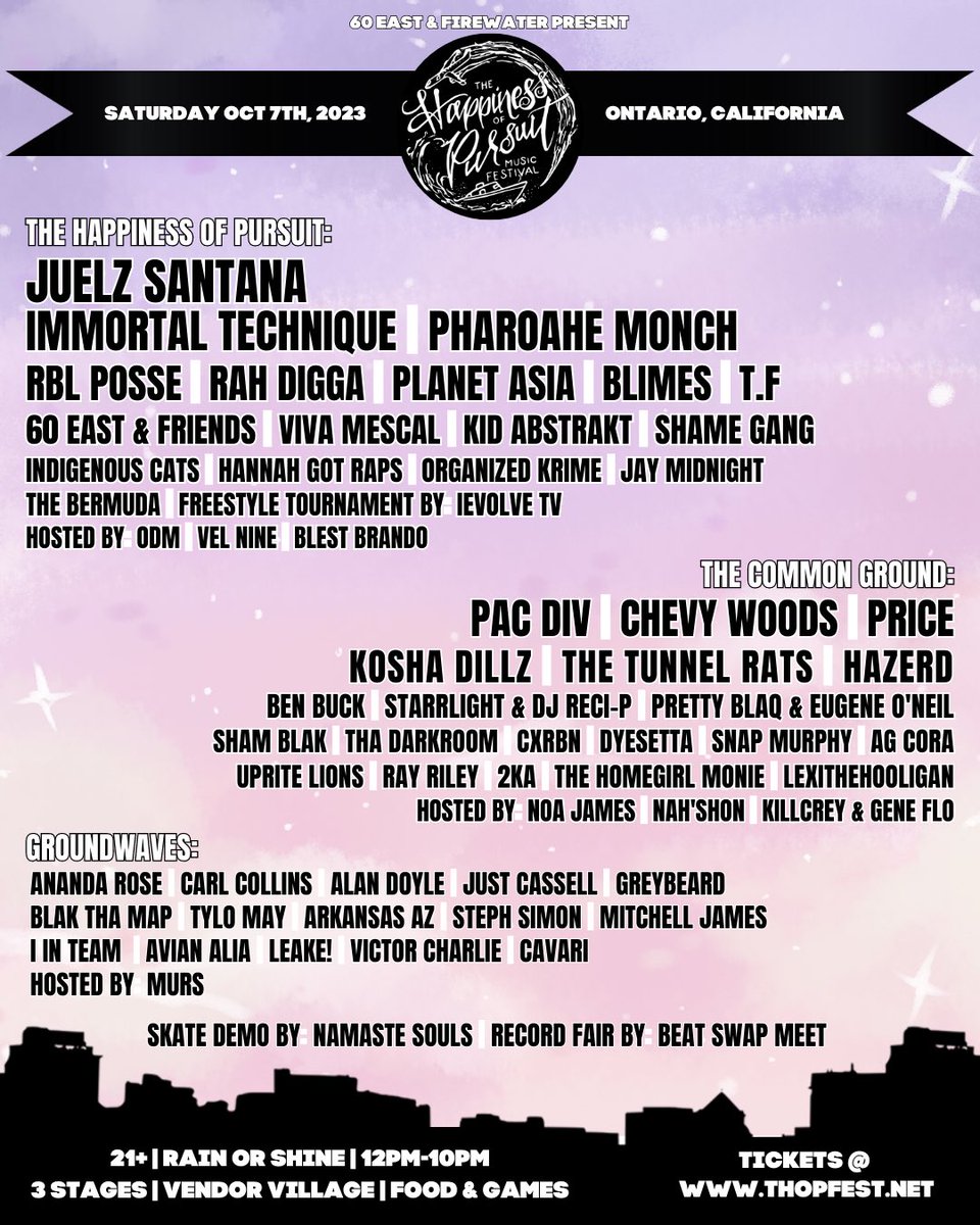 THOP Fest 23
📅 October 7th
📍 Ontario, California 

Featuring THOP Tour Winners:
<a href="/PrettyBlaqPoet/">Karla Kimble</a> &amp; 
<a href="/Eugene_ONeil_/">Captain E.O.</a>
<a href="/Cxrbn_/">Cxrbn</a>
<a href="/UpRiteLions/">UpRite Lions</a>
<a href="/yourmom_bro/">your mom</a>
<a href="/TheRealAGCora/">AG Cora</a>
<a href="/ReallyRayRiley/">M.O.B</a>
Tha Darkroom
The Bermuda
Organized Krime

🎟: THOPFest.net