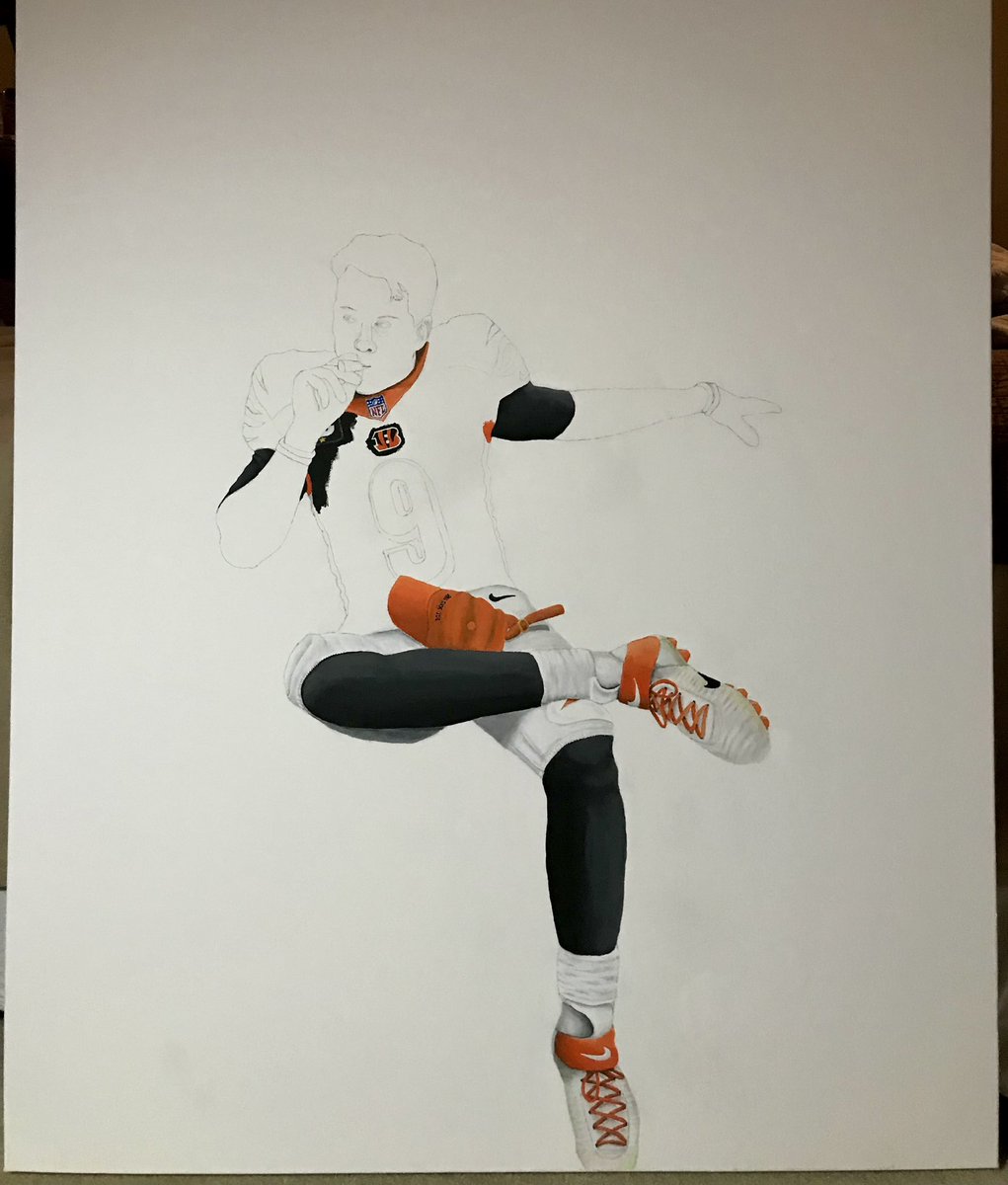 KBArtCincy's tweet photo. TBT: Mid painting on this one back in 2020. Still likely my favorite ever. #SmokingJoe #WhoDey #Bengals 🐅 https://t.co/WkGILiAGTY