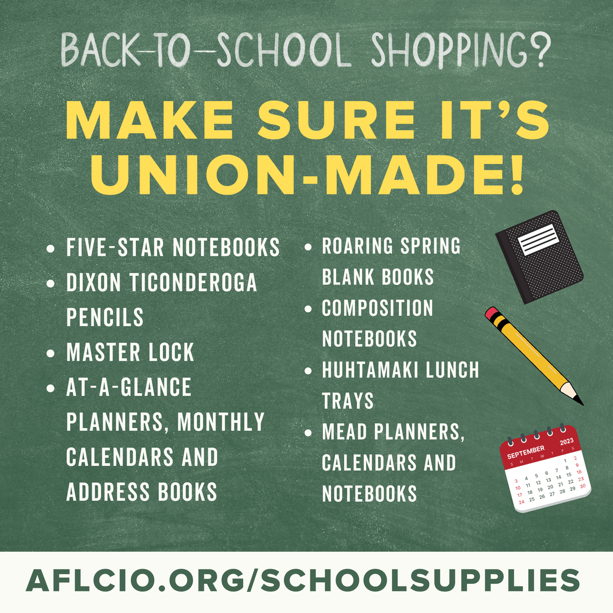 AFLCIO's tweet photo. School supply shopping? 

Make sure it's #UnionMade! https://t.co/NmQM0DD0c1