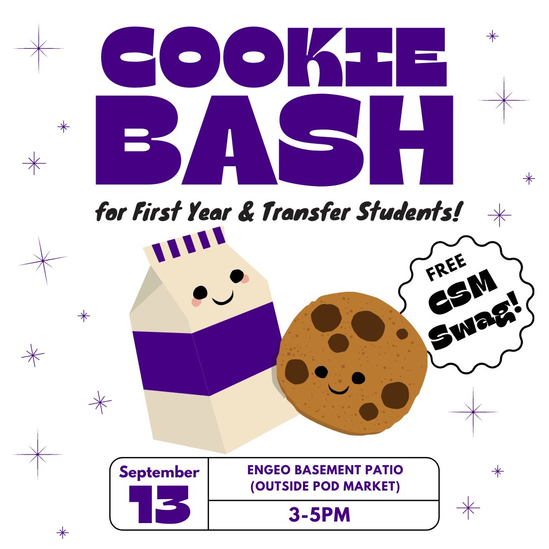 Welcome and welcome back CSM! 🥳 We’d like to invite our new students to a special meet-and-greet on 9/13. 

Come meet fellow first year and transfer students and some CSM faculty. We’ll have plenty of cookies and CSM branded swag—including a special JMU CSM t-shirt!