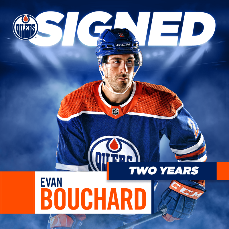 EdmontonOilers's tweet photo. 🗣️ BOOOOOUUUUUCCCCHHHHHH

The #Oilers have signed defenceman Evan Bouchard to a two-year contract with an AAV of $3.9 million. 

#LetsGoOilers
