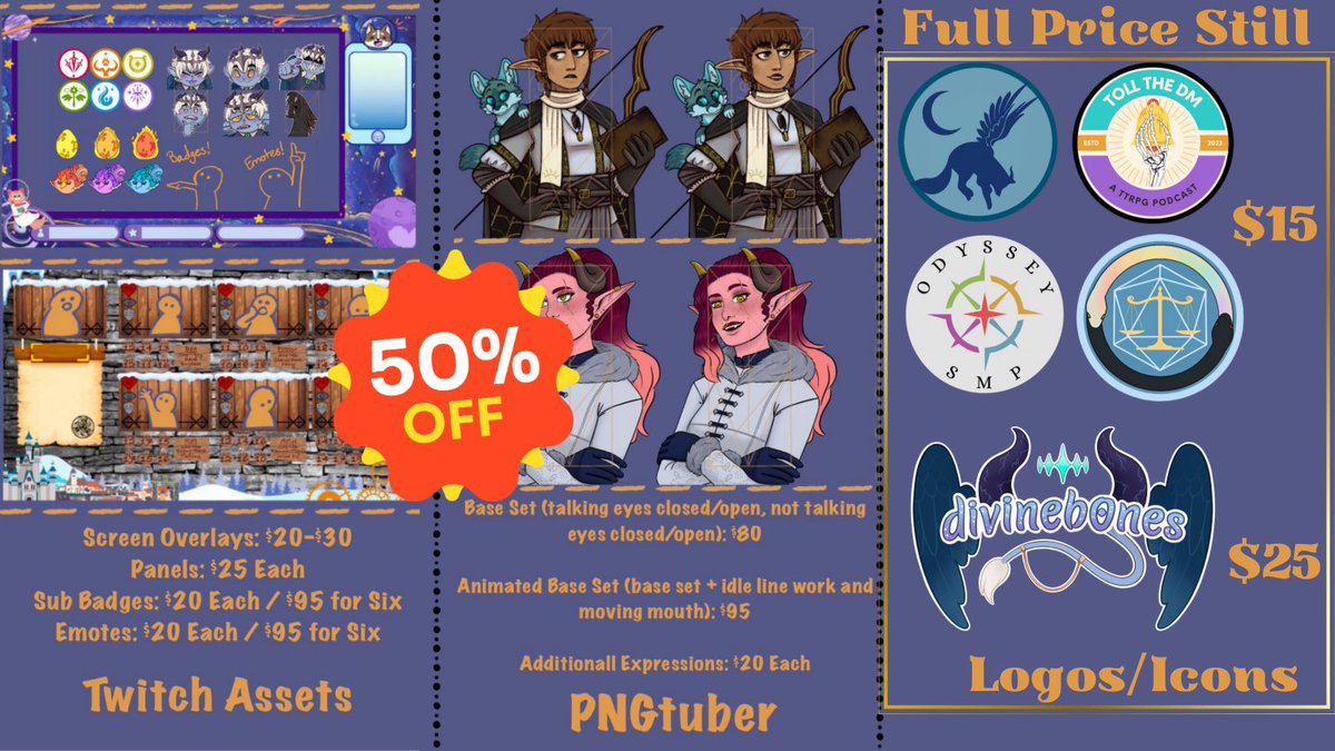 divineb0nes's tweet photo. DISCOUNTED EMERGENCY C0MMS!!
💫✨
Hello! All c0mms are half off currently as I have a big ol’ bill due and need a bit more money to cover it! 
🐉
If dms arent working ur welcome to email me and no questions are stupid questions!
#Vtuber #commisionsopen #ENVtuber #PNGtuber #dnd https://t.co/DuxEqw0WT0