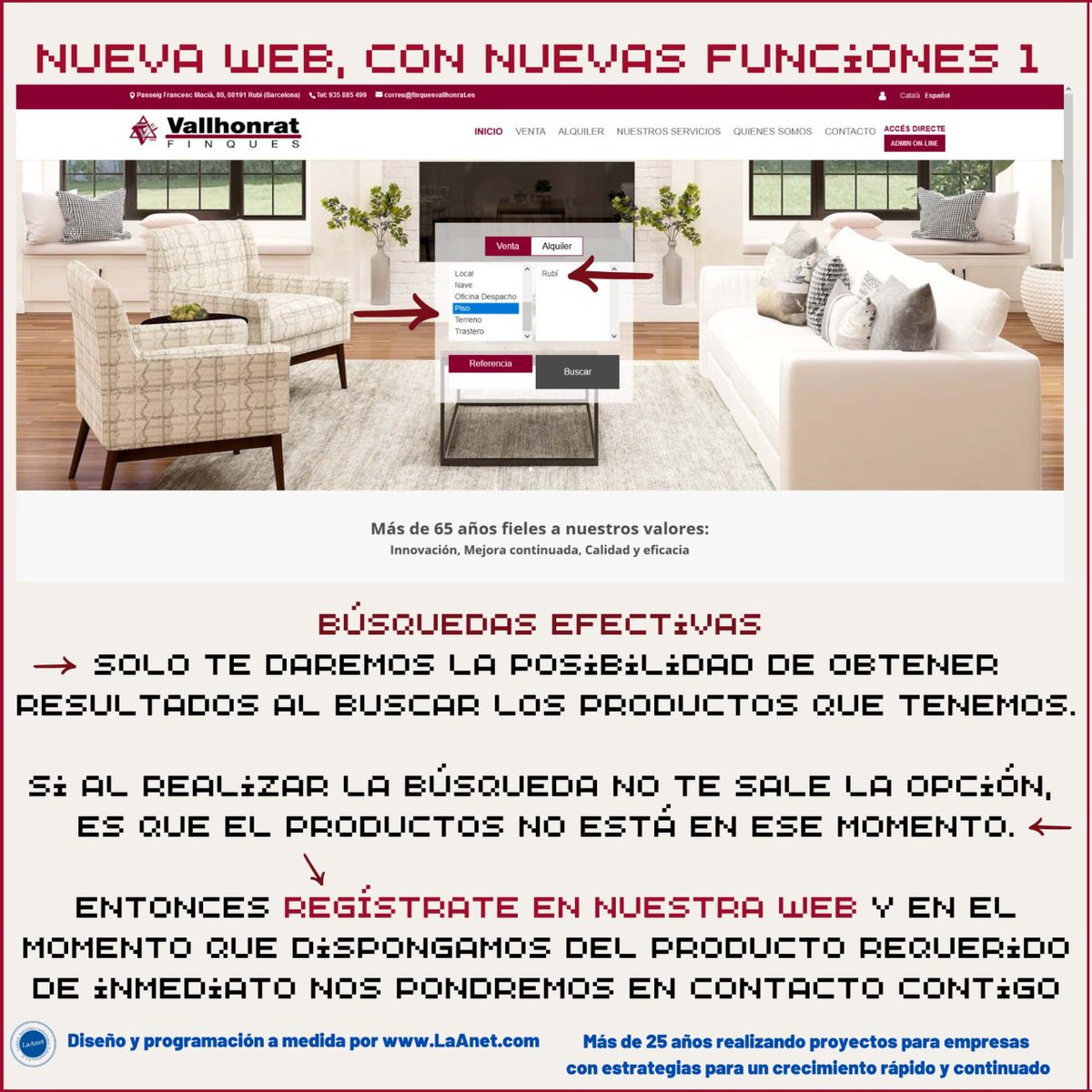 BuscoPisoCasa's tweet photo. Nueva Web Inmobiliaria de LaAnet para Finques Vallhonrat. Nuevas funciones. Búsquedas efectivas. Programación a medida.
https://t.co/tccqdqbMxf 
.
. https://t.co/kCvgrvdodw