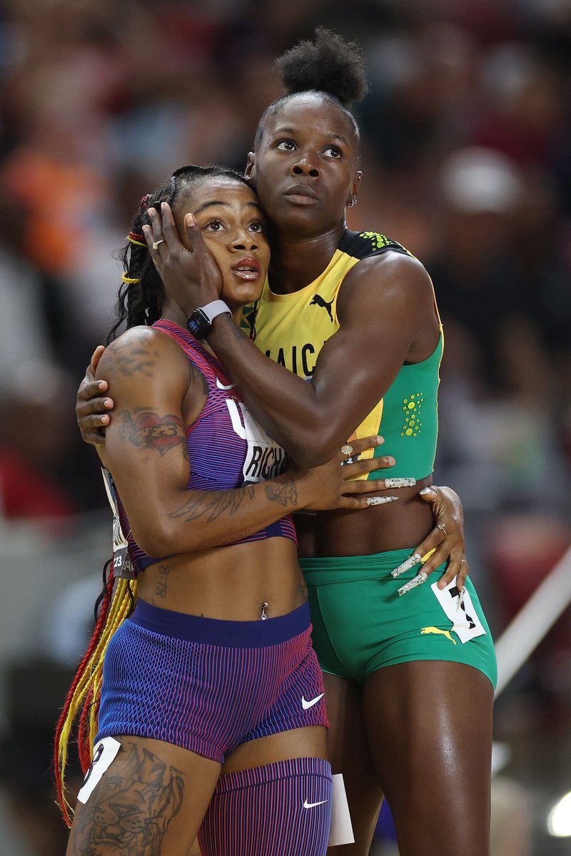 This picture of Sha’Carri and Shericka after the 200m semi-final is everything ❤️ 📸: Steph Chambers/Getty Images