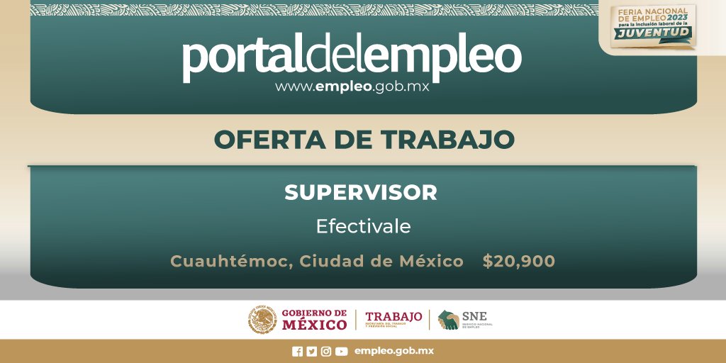 📢 #BolsaDeTrabajo   

👤 Supervisor en Efectivale. 
📍Para trabajar en la #CDMX. 
💰 20,900.00.  

Detalles y postulación en 🔗 bit.ly/45ILodO
📨 norma.aviles@fleetcor.com

#SNE #PortalDelEmpleo