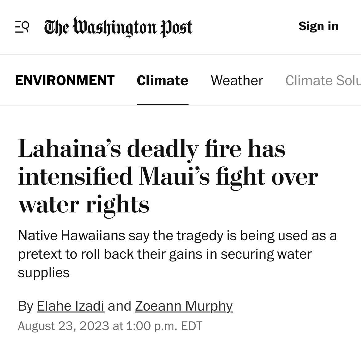 Settler state efforts to combat climate change and mitigate compounding disasters due to it—like the Maui fires—are becoming weaponized to steal water from Indigenous people. Climate change is real, and so are the colonial actions employed to address it. washingtonpost.com/climate-enviro…