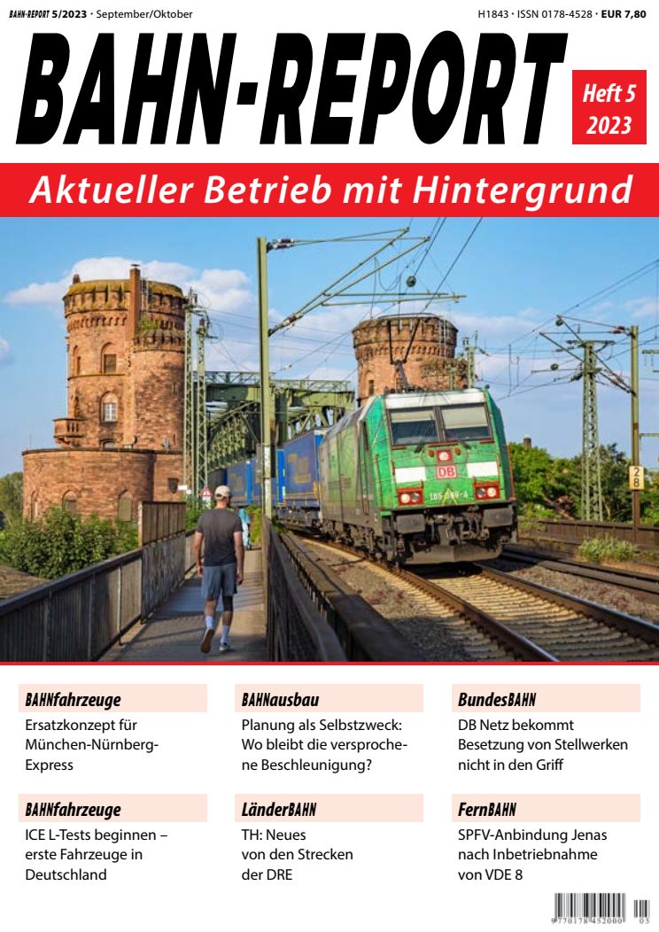 Nächste Woche in Handel &amp; Briefkasten:
Bahn-Report 05/2023 mit u.a.:

BAHNfahrzeuge 
Ersatzkonzept für München-NürnbergExpress

BAHNausbau
Planung als Selbstzweck: Wo bleibt die versprochene Beschleunigung?

BundesBAHN
DB Netz bekommt Besetzung von Stellwerken nicht in den Griff