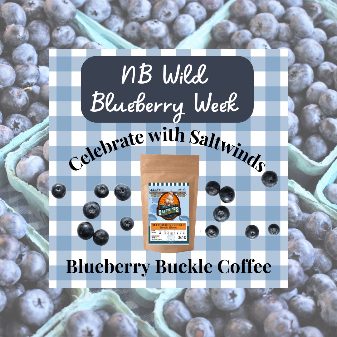 SaltwindsCoffee's tweet photo. It is NB Wild Blueberry Week this week! Get into the blueberry spirit with Saltwinds' Blueberry Buckle Coffee. Enjoy the flavours of the Maritimes one sip at a time! ☕💙  #LocalCoffee #FreshlyRoasted #blueberrycoffee #newbrunswick #nbblueberries #blueberryseason https://t.co/gJS9QvghAi