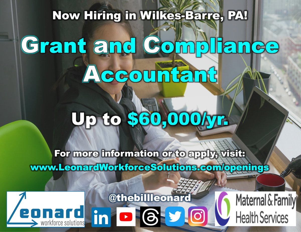 Bill Leonard (@thebillleonard) on Twitter photo 🔎 New Job Opportunity 🔍
#LeonardWorkforceSolutions is now #recruiting a Grant & Compliance #Accountant for my client, <a href="/MFHS1/">Maternal and Family Health Services</a> in #WilkesBarre, PA.
🔗 More information and apply here: lnkd.in/e6sqBPy
#recruiter #hiring #Scranton #accounting #nonprofit #accountingjob 🔎 New Job Opportunity 🔍
#LeonardWorkforceSolutions is now #recruiting a Grant & Compliance #Accountant for my client, <a href="/MFHS1/">Maternal and Family Health Services</a> in #WilkesBarre, PA.
🔗 More information and apply here: lnkd.in/e6sqBPy
#recruiter #hiring #Scranton #accounting #nonprofit #accountingjob