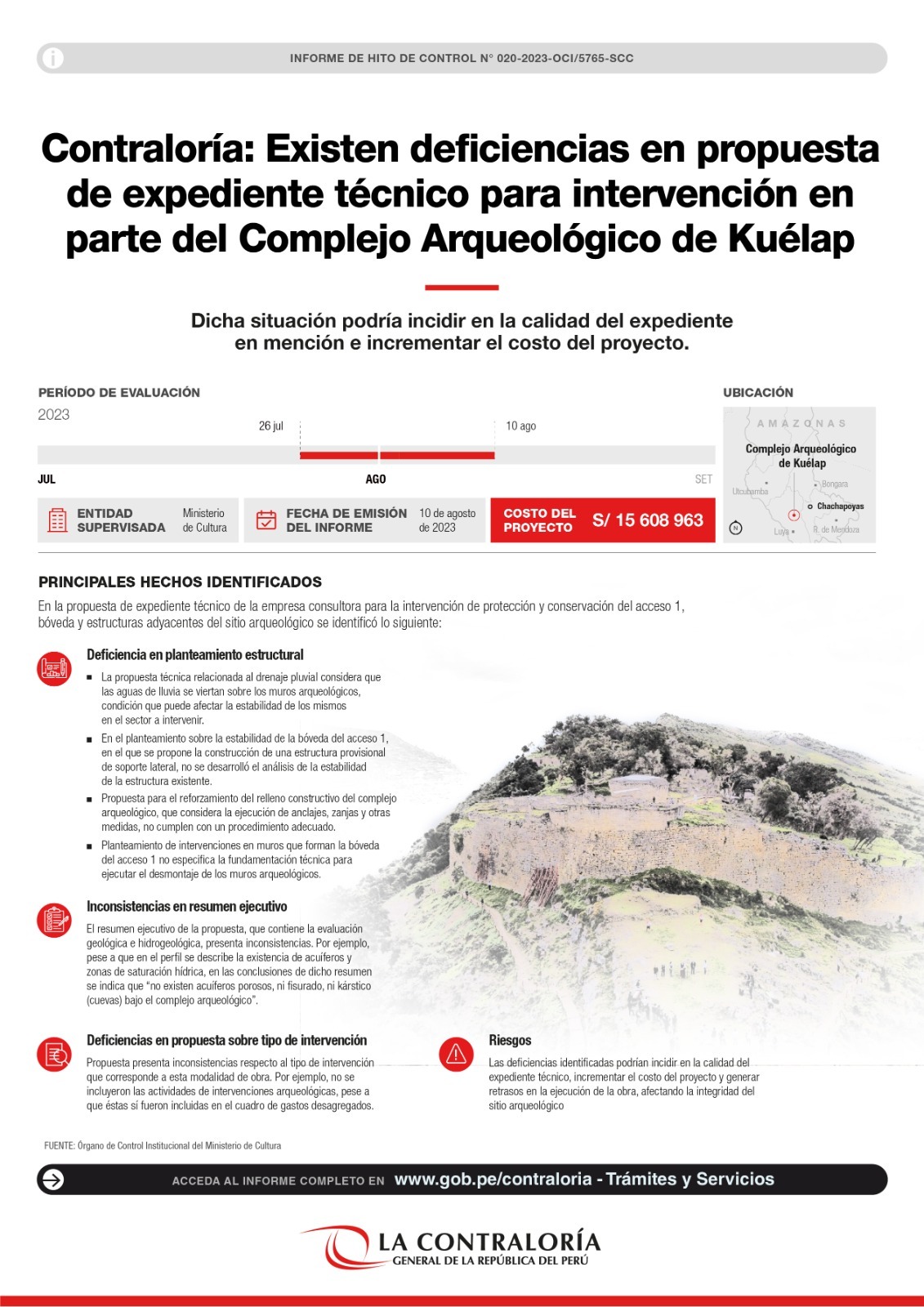 Ministerio de Cultura: Contraloría afirma que existen deficiencias en propuesta de expediente técnico para intervención en parte del Complejo Arqueológico de Kuélap 