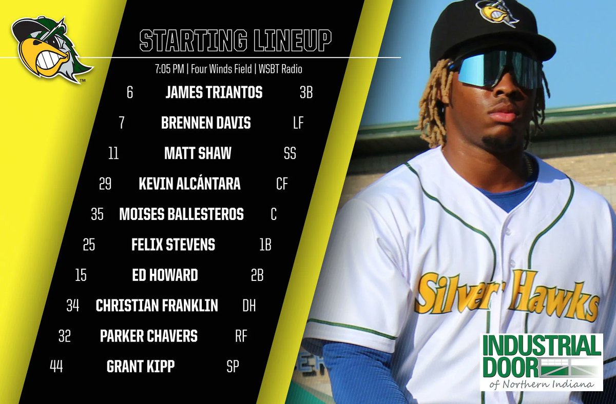 Throwback Thursday! ↩️

Your #SBCubs become the South Bend Silver Hawks one more time this season! Here is tonight's Industrial Door of Northern Indiana starting lineup, as Brennen Davis officially begins his rehab assignment.